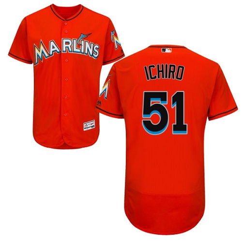 marlins #51 Ichiro Suzuki Orange Flexbase Authentic Collection Stitched MLB Jersey